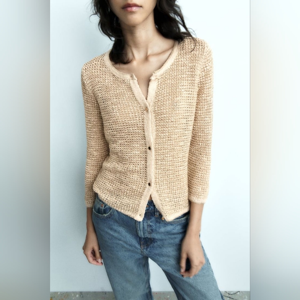 Zara Beige Knit Cardigan